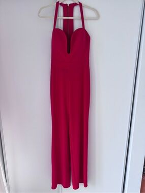 bebe Bright Red Strapless V-Neck Wide-Leg Jumpsuit